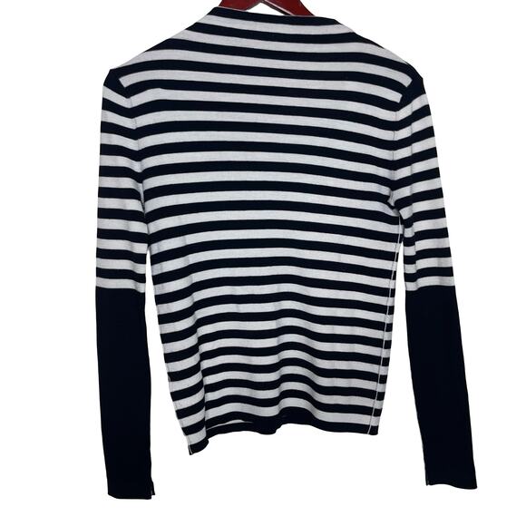 MARIA MCMANUS Mock Neck Merino Wool Black White Stripe Sweater Sz S - Picture 2 of 9